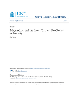 Magna Carta and the Forest Charter: Two Stories of Property Paul Babie