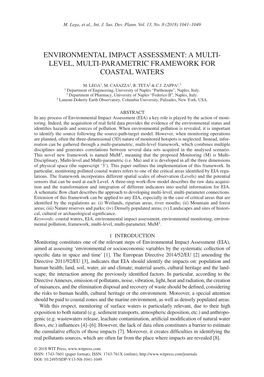 Environmental Impact Assessment: a Multi- Level, Multi-Parametric Framework for Coastal Waters