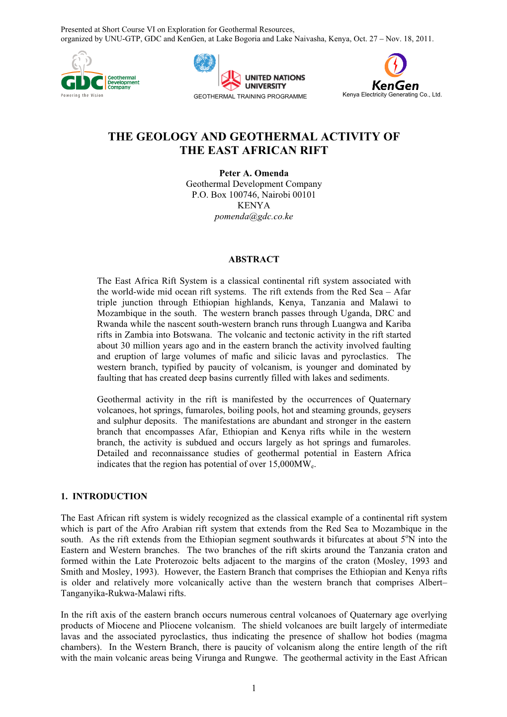 The Geology and Geothermal Activity of the East African Rift