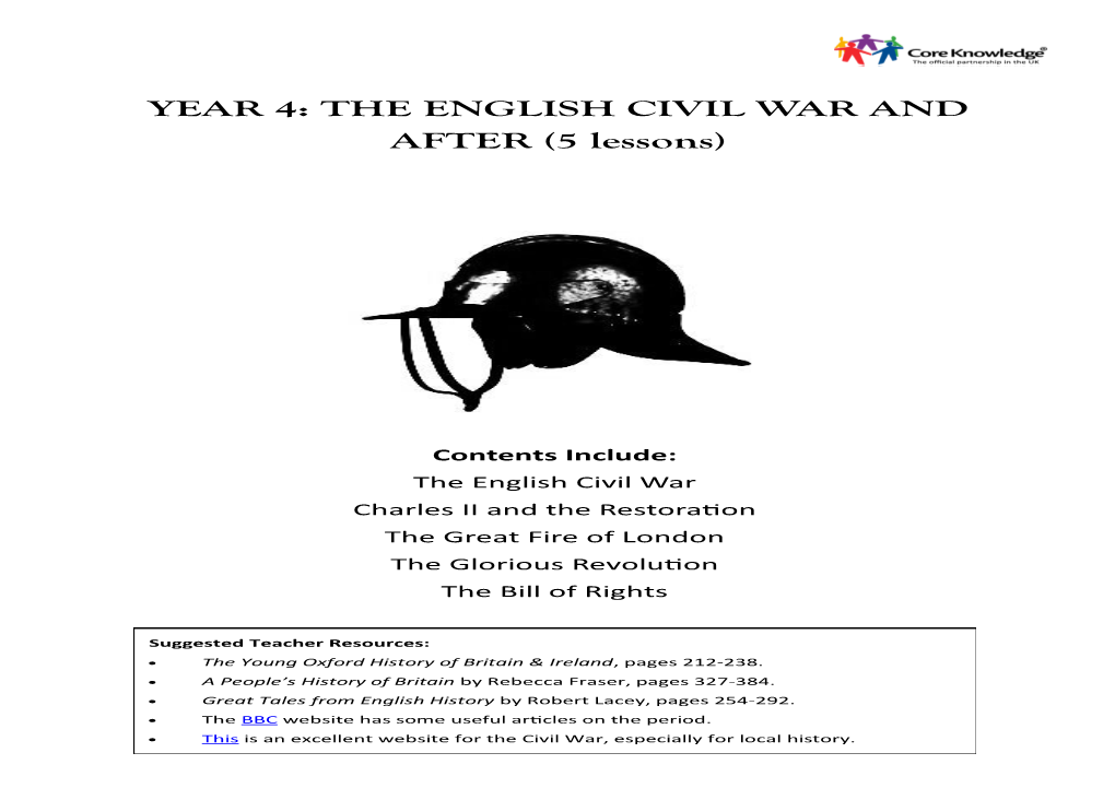 YEAR 4: the ENGLISH CIVIL WAR and AFTER (5 Lessons)