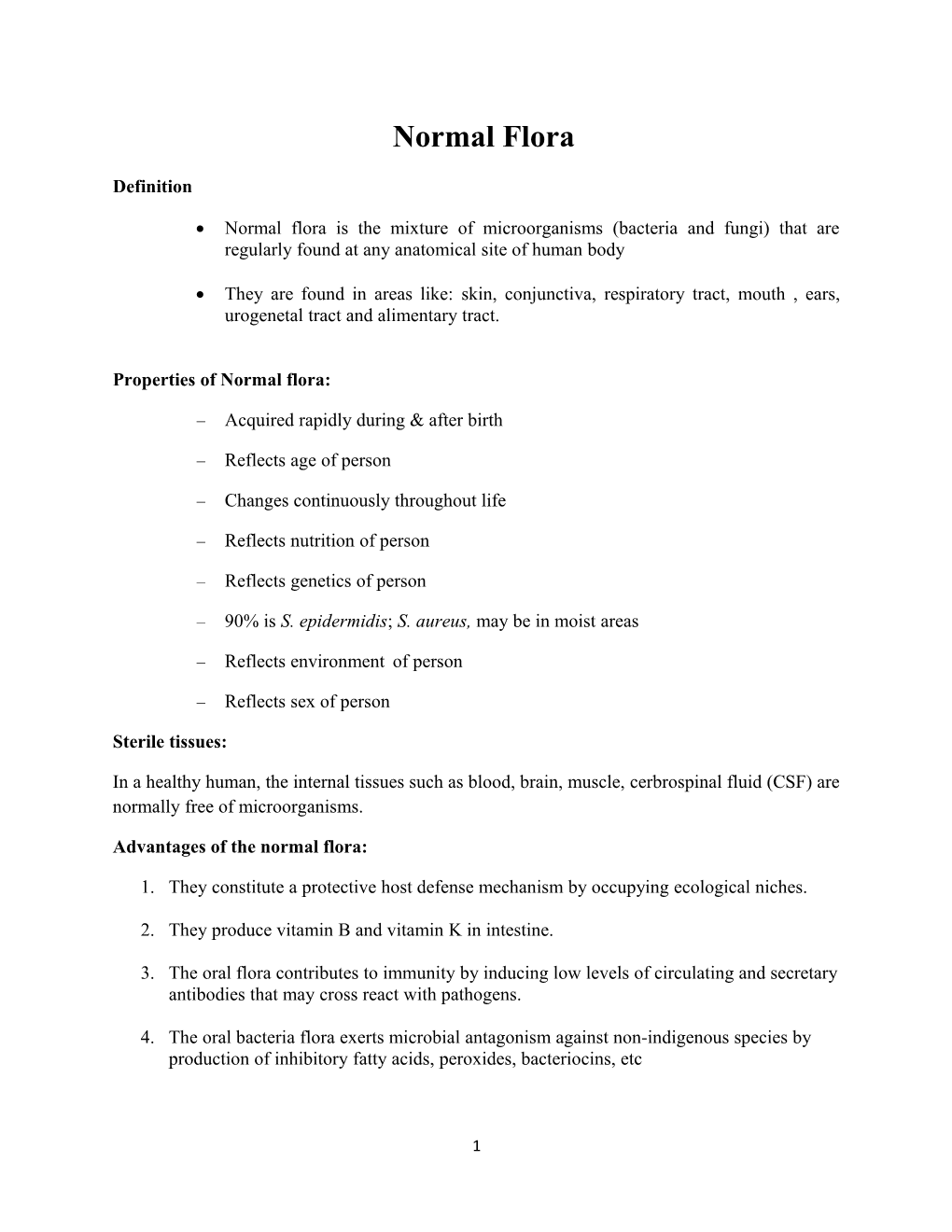 Properties of Normal Flora