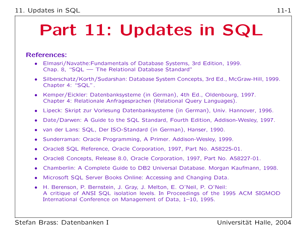 Part 11: Updates in SQL