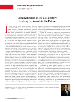 Legal Education in the 21St Century: Looking Backwards to the Future