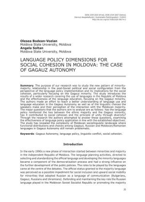 Language Policy Dimensions for Social Cohesion in Moldova: the Case of Gagauz Autonomy