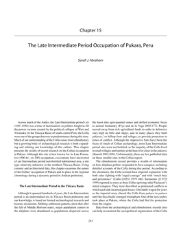 The Late Intermediate Period Occupation of Pukara, Peru