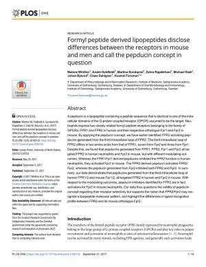 Formyl Peptide Derived Lipopeptides Disclose Differences Between the Receptors in Mouse and Men and Call the Pepducin Concept in Question