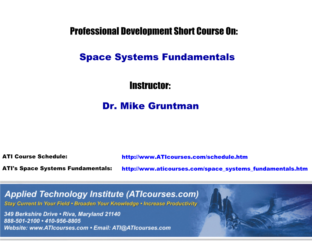 Space Systems Fundamentals Instructor