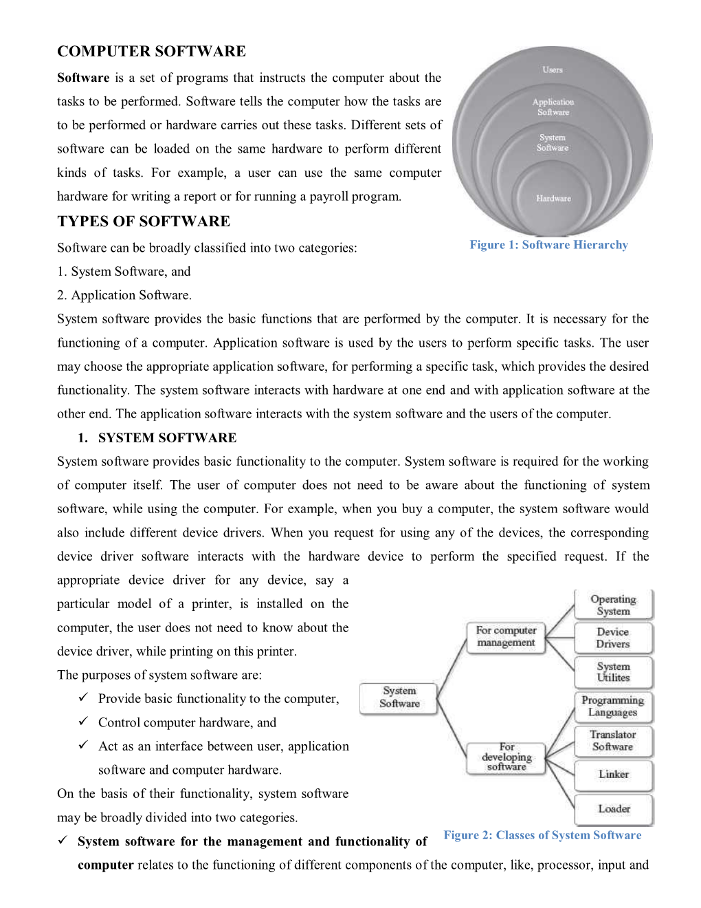 COMPUTER SOFTWARE Software Is a Set of Programs That Instructs the Computer About the Tasks to Be Performed