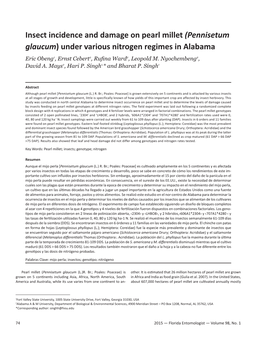 Insect Incidence and Damage on Pearl Millet (Pennisetum Glaucum) Under Various Nitrogen Regimes in Alabama Eric Obeng1, Ernst Cebert2, Rufina Ward2, Leopold M