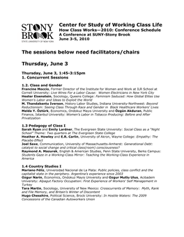 Center for Study of Working Class Life the Sessions Below Need