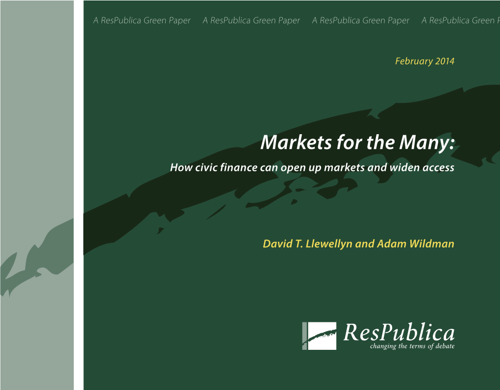 Markets for the Many: How Civic Finance Can Open up Markets and Widen Access