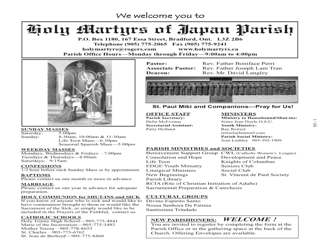 Holy Martyrs of Japan Parish Res (905) 775-2946 524 Davis Dr