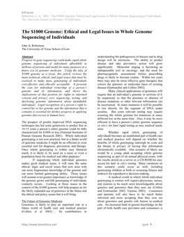Ethical and Legal Issues in Whole Genome Sequencing of Individuals