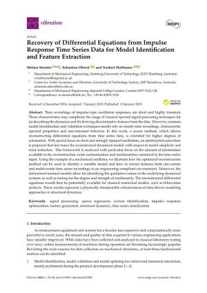 Recovery of Differential Equations from Impulse Response Time Series Data for Model Identiﬁcation and Feature Extraction