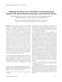 Malignant Ovarian Germ Cell Tumors in Postmenopausal Patients: the Royal Marsden Experience and Literature Review
