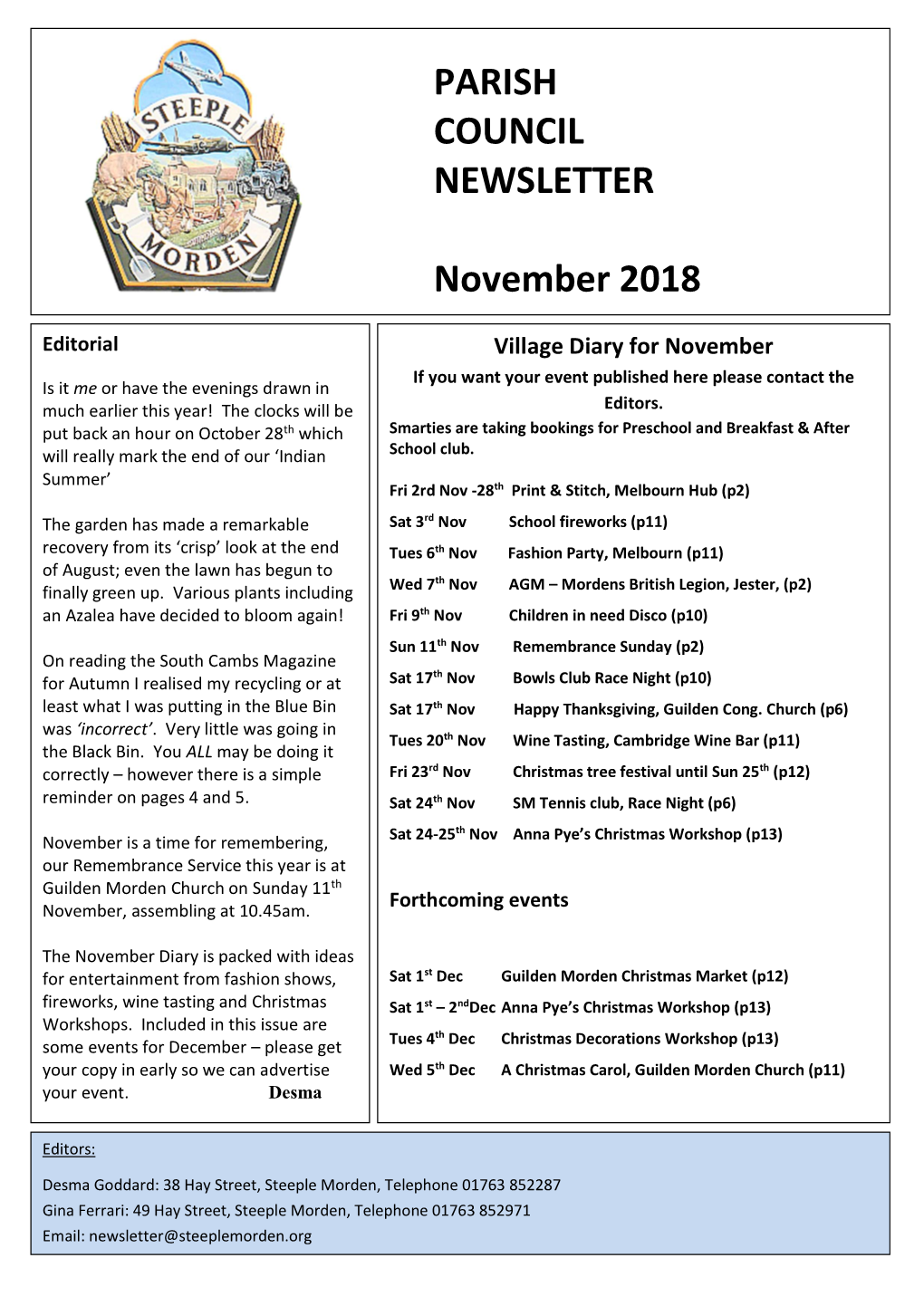 PARISH COUNCIL NEWSLETTER November 2018