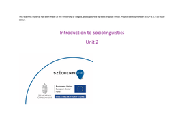 Introduction to Sociolinguistics Unit 2