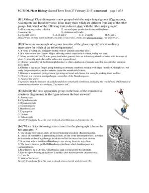 SC/BIOL Plant Biology Second Term Test (27 February 2015) Annotated Page 1 of 5