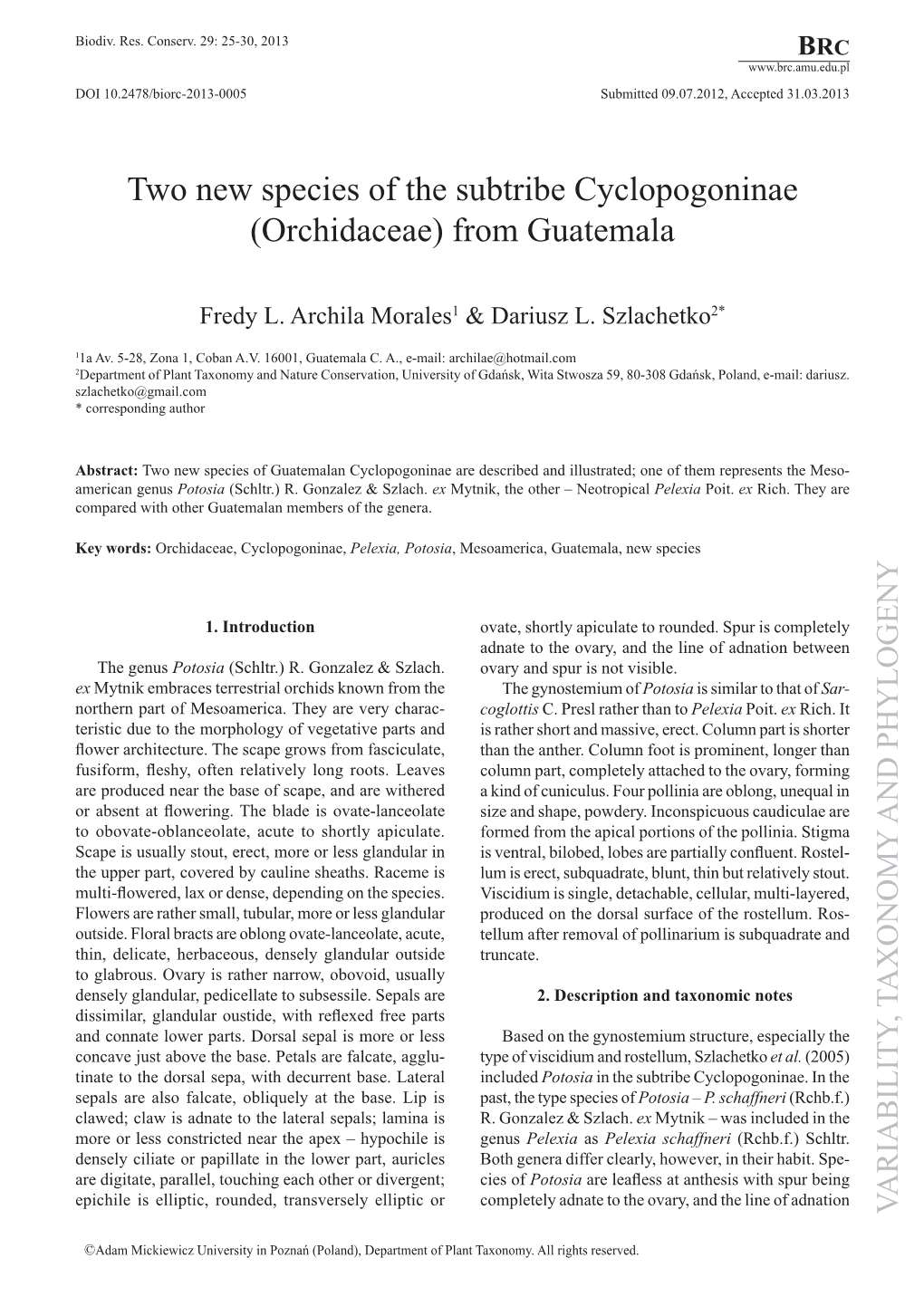 Two New Species of the Subtribe Cyclopogoninae (Orchidaceae) from Guatemala