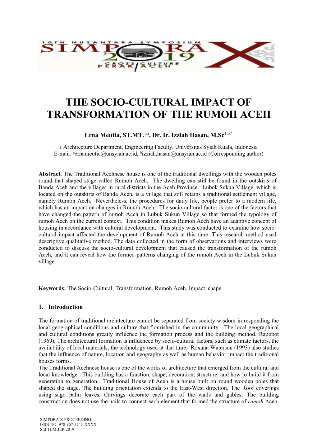 The Socio-Cultural Impact of Transformation of the Rumoh Aceh