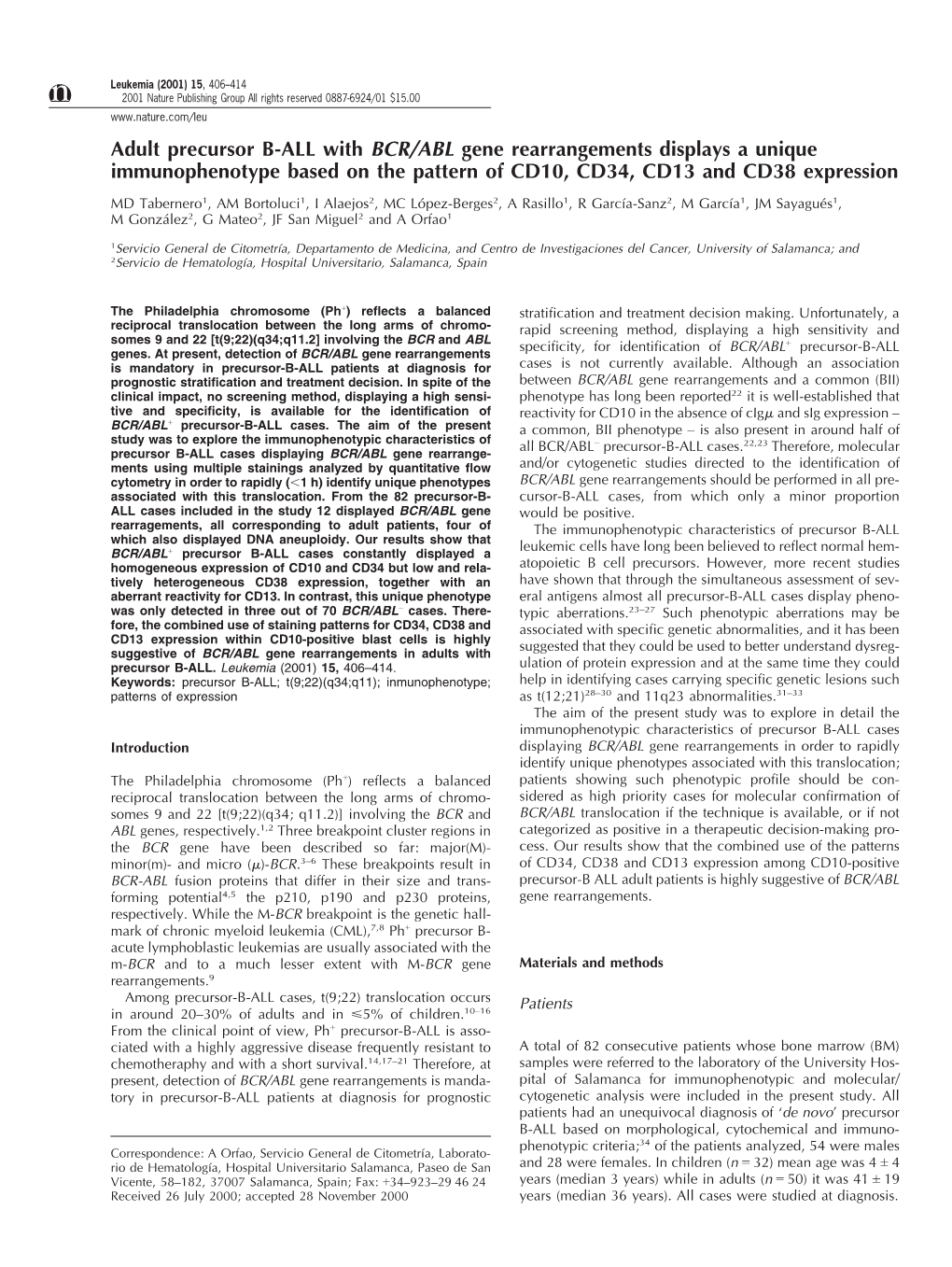 Adult Precursor B-ALL with BCR/ABL Gene Rearrangements Displays A