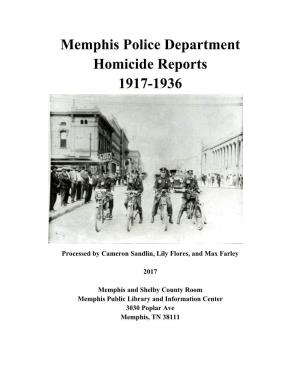 Memphis Police Department Homicide Reports 1917-1936