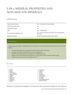 Lab 2: Mineral Properties and Non-Silicate Minerals