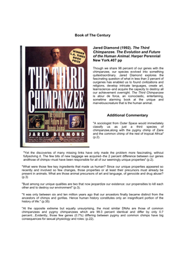 Book of the Century Jared Diamond (1992). the Third Chimpanzee. The