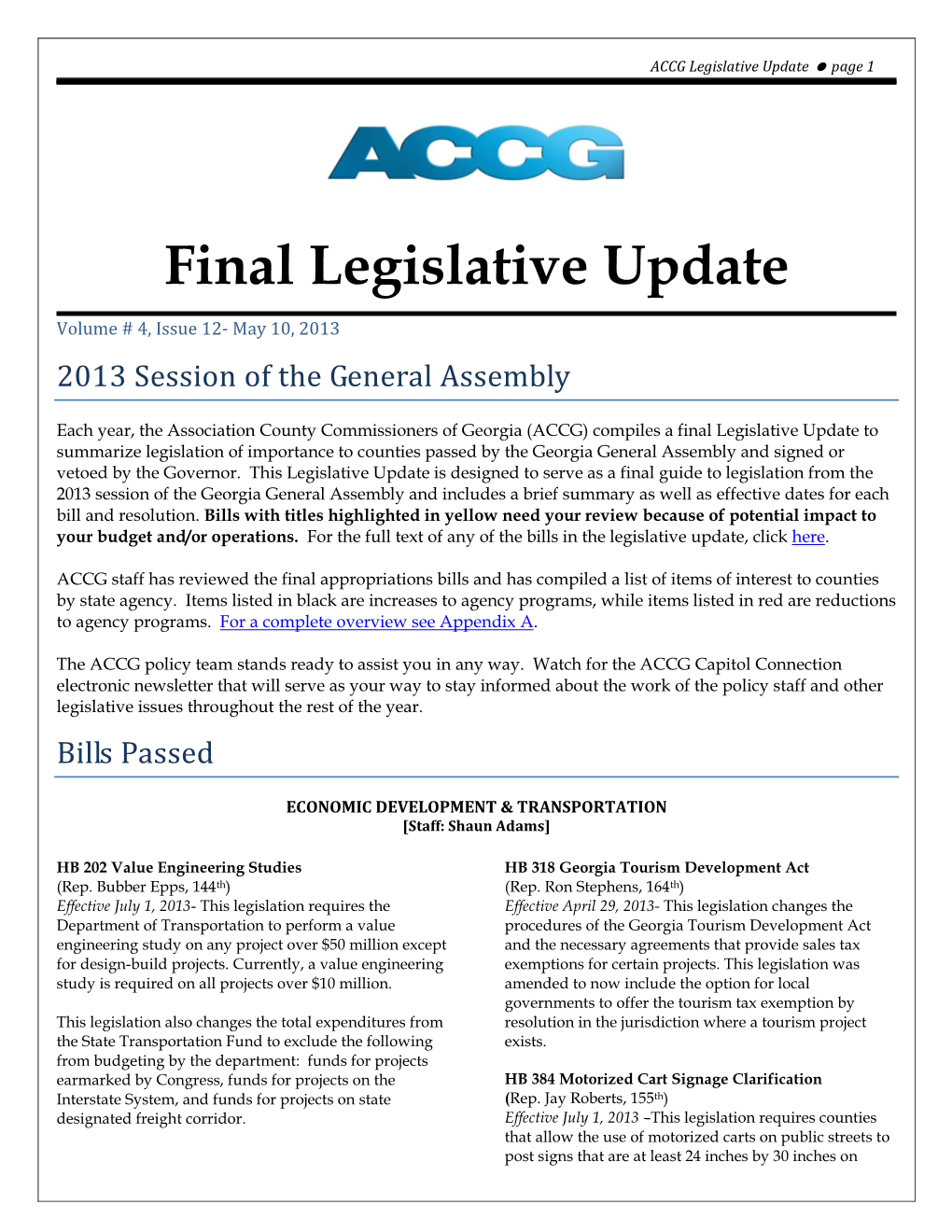2013 Final Legislative Update