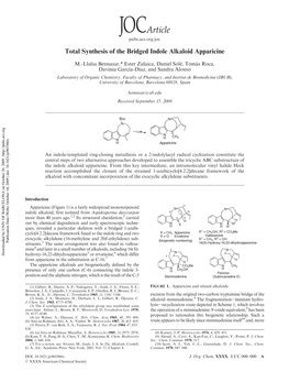 Total Synthesis of the Bridged Indole Alkaloid Apparicine