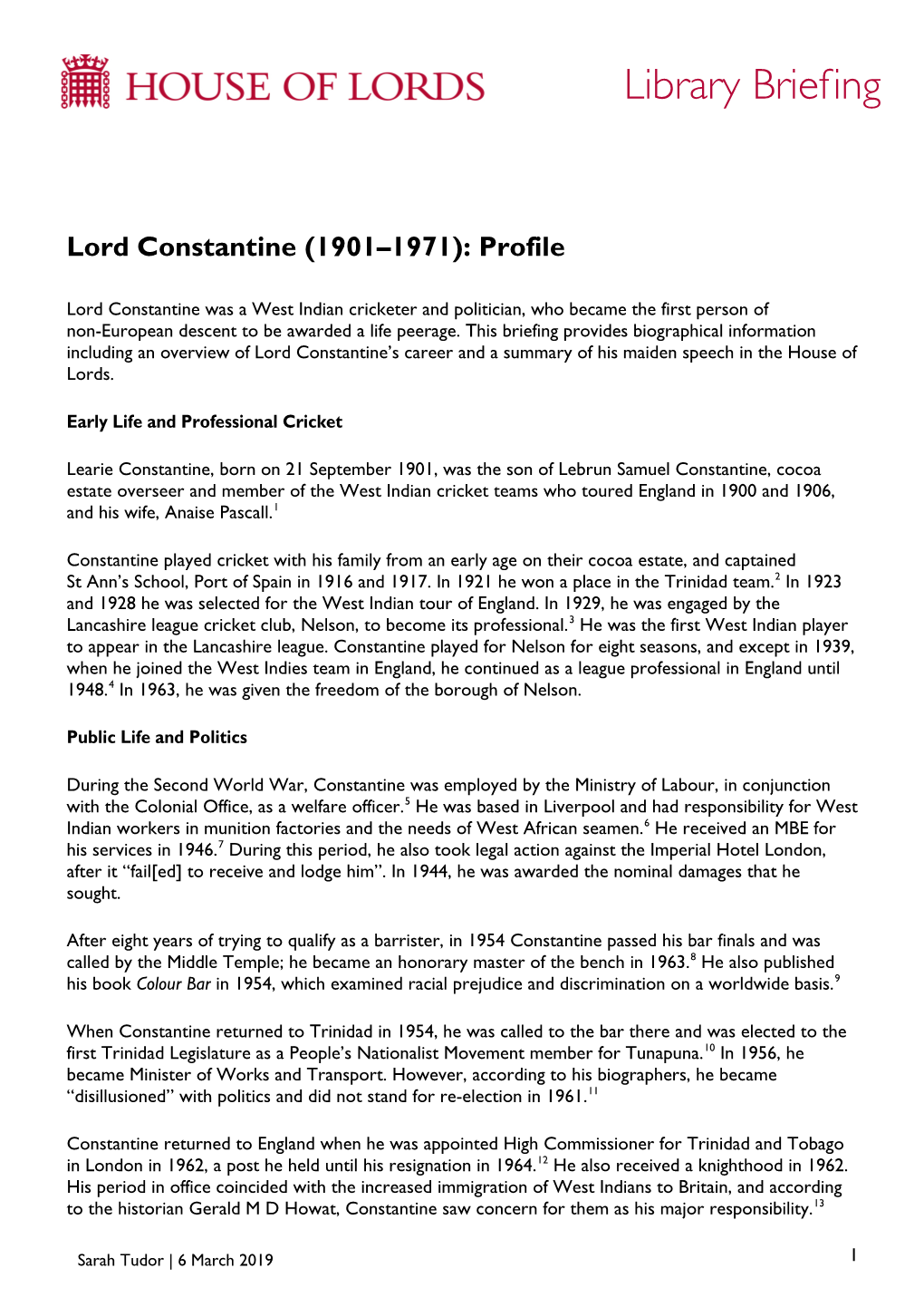 Lord Constantine (1901–1971): Profile