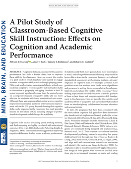 A Pilot Study of Classroom-Based Cognitive Skill Instruction: Effects