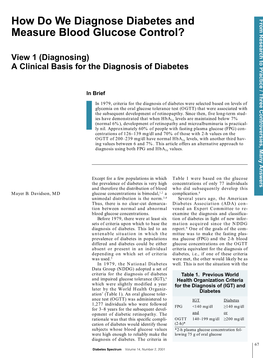 How Do We Diagnose Diabetes and Measure Blood Glucose Control?