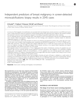Independent Predictors of Breast Malignancy in Screen-Detected Microcalcifications: Biopsy Results in 2545 Cases