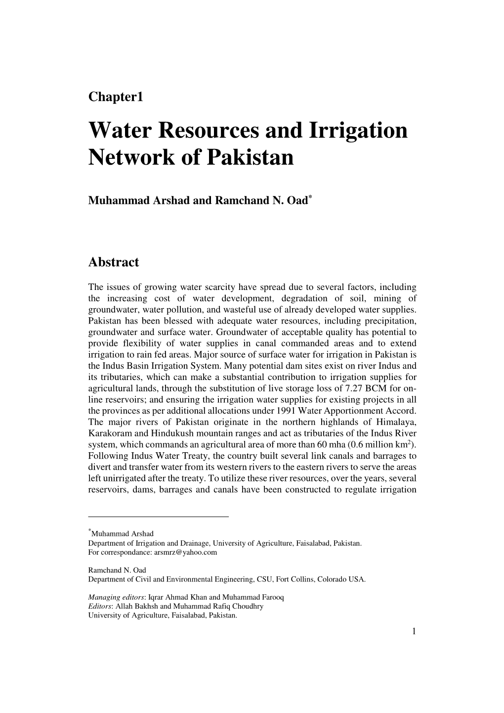 Water Resources and Irrigation Network of Pakistan