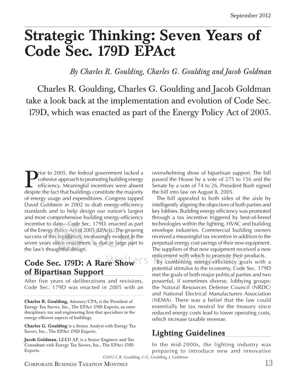 Seven Years of Code Sec. 179D Epact