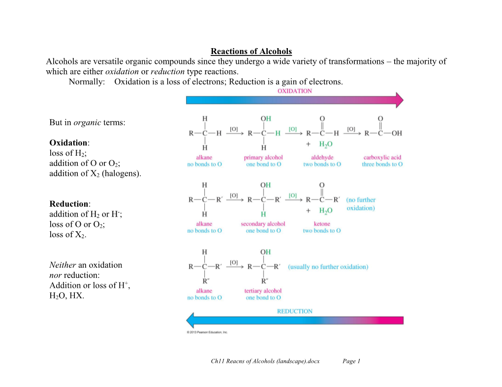 Reactions of Alcohols