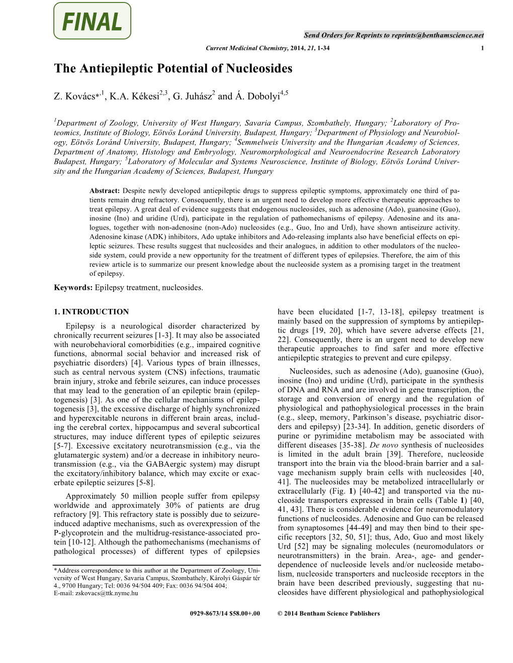 The Antiepileptic Potential of Nucleosides