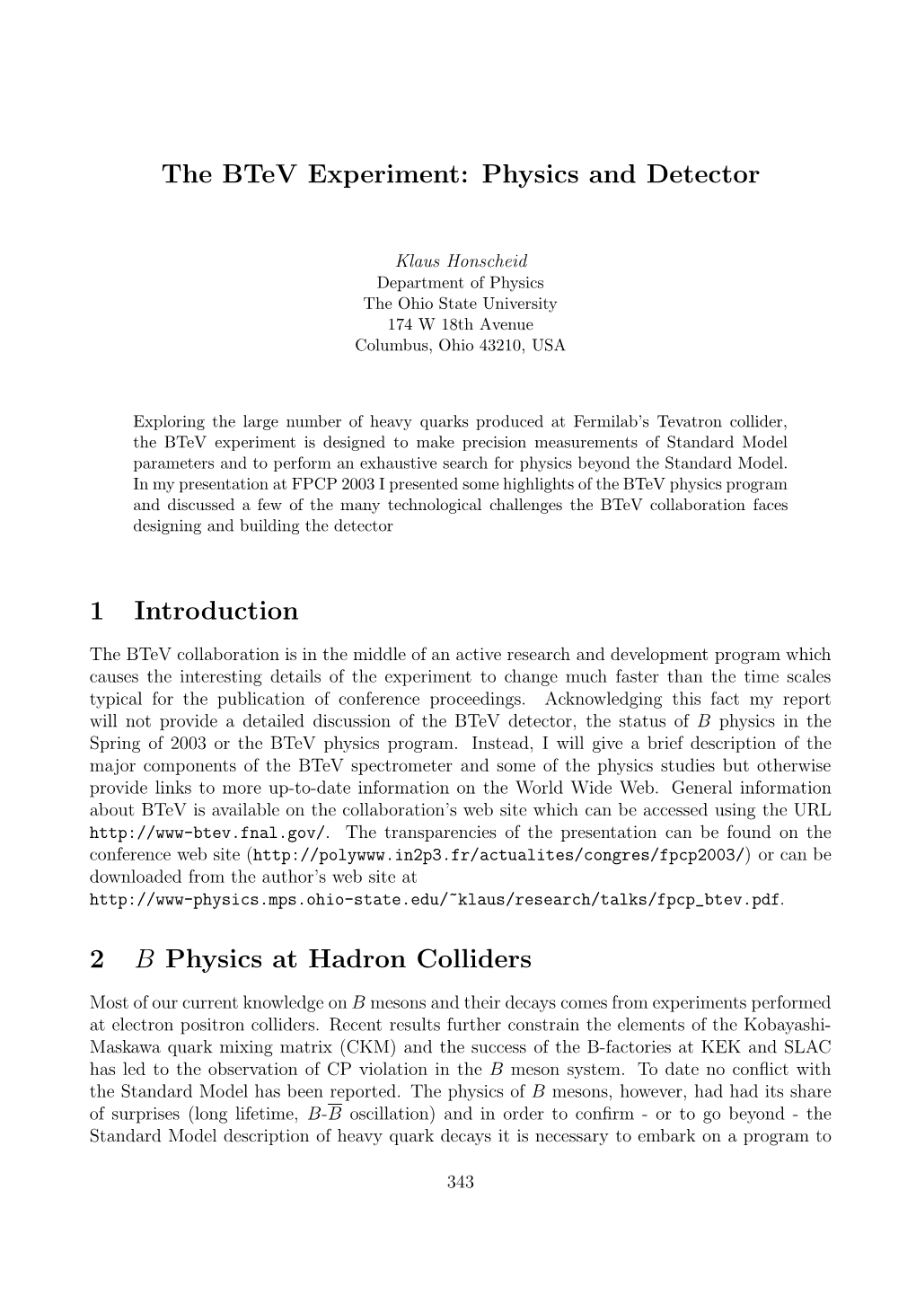 The Btev Experiment: Physics and Detector