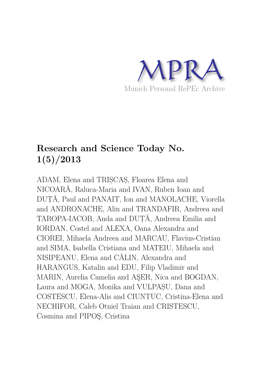 Research and Science Today No. 1(5)/2013