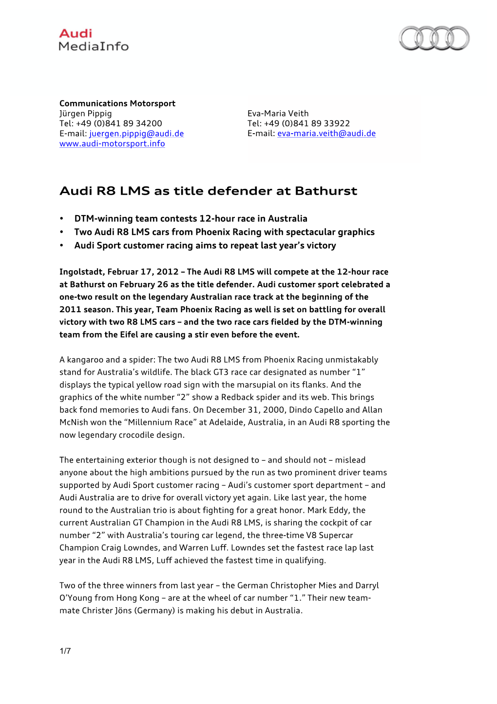 Audi R8 LMS As Title Defender at Bathurst
