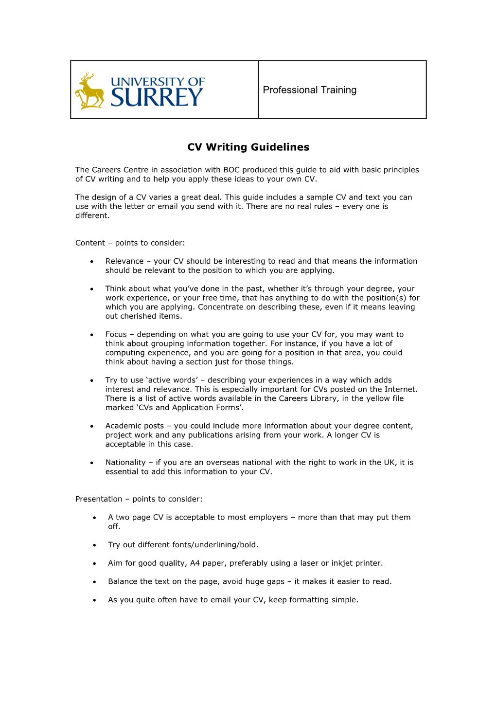 CV Writing Guidelines