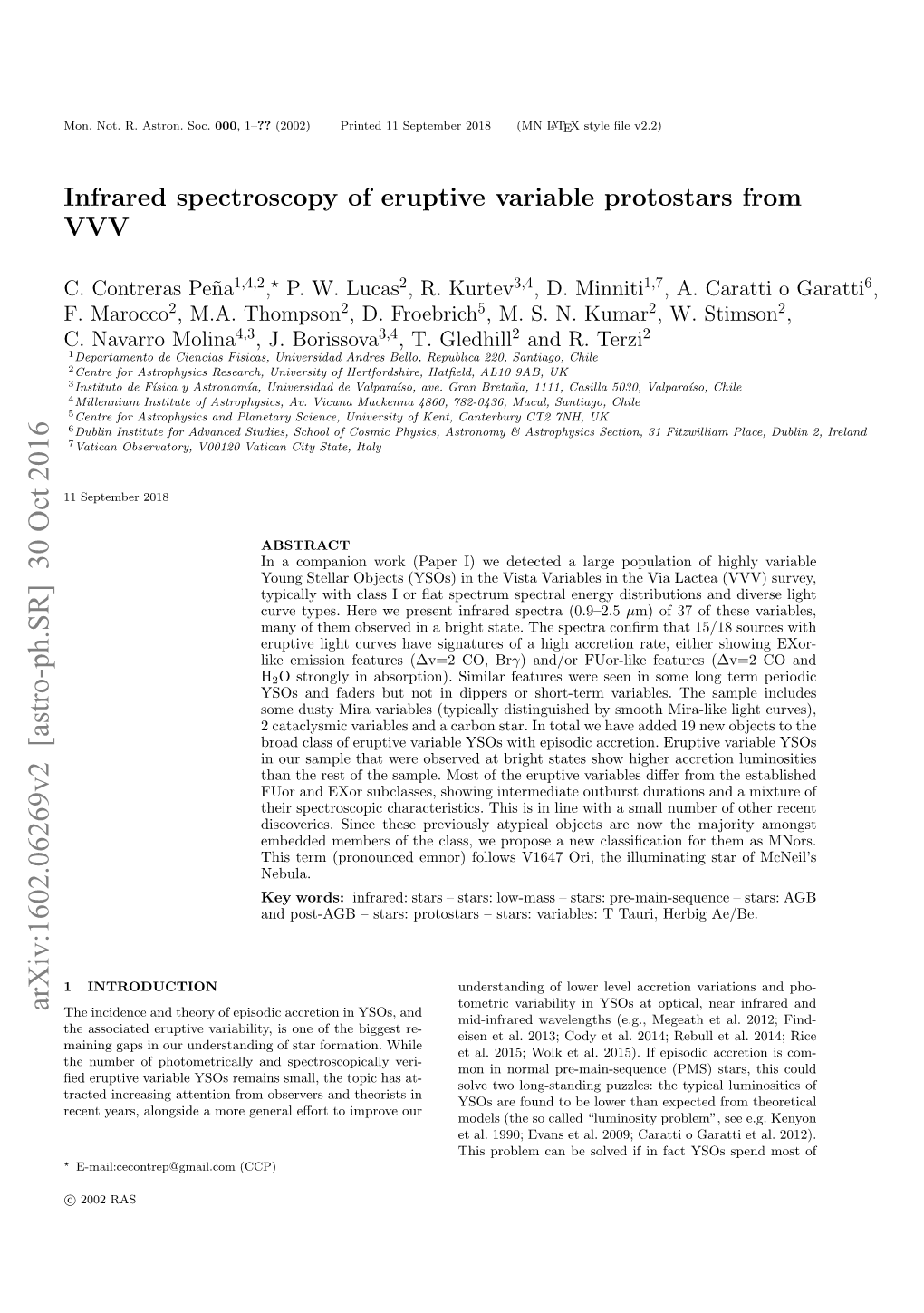 Arxiv:1602.06269V2 [Astro-Ph.SR] 30 Oct 2016 the Incidence and Theory of Episodic Accretion in Ysos, and Mid-Infrared Wavelengths (E.G., Megeath Et Al