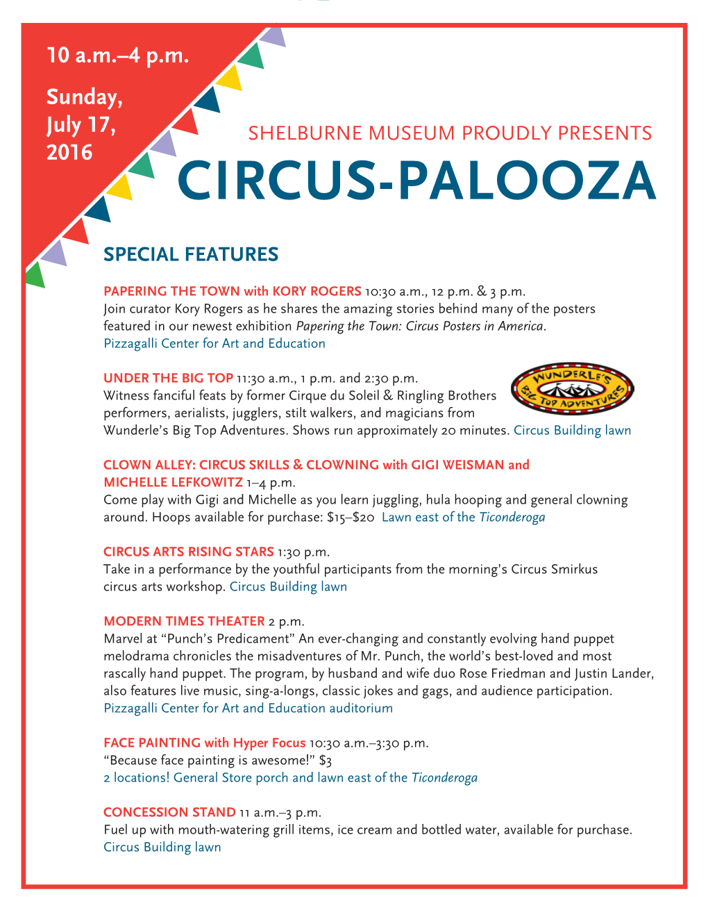 Circus-Palooza Schedule of Events