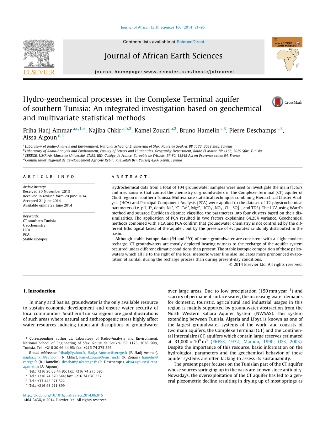 Hydro-Geochemical Processes in the Complexe Terminal