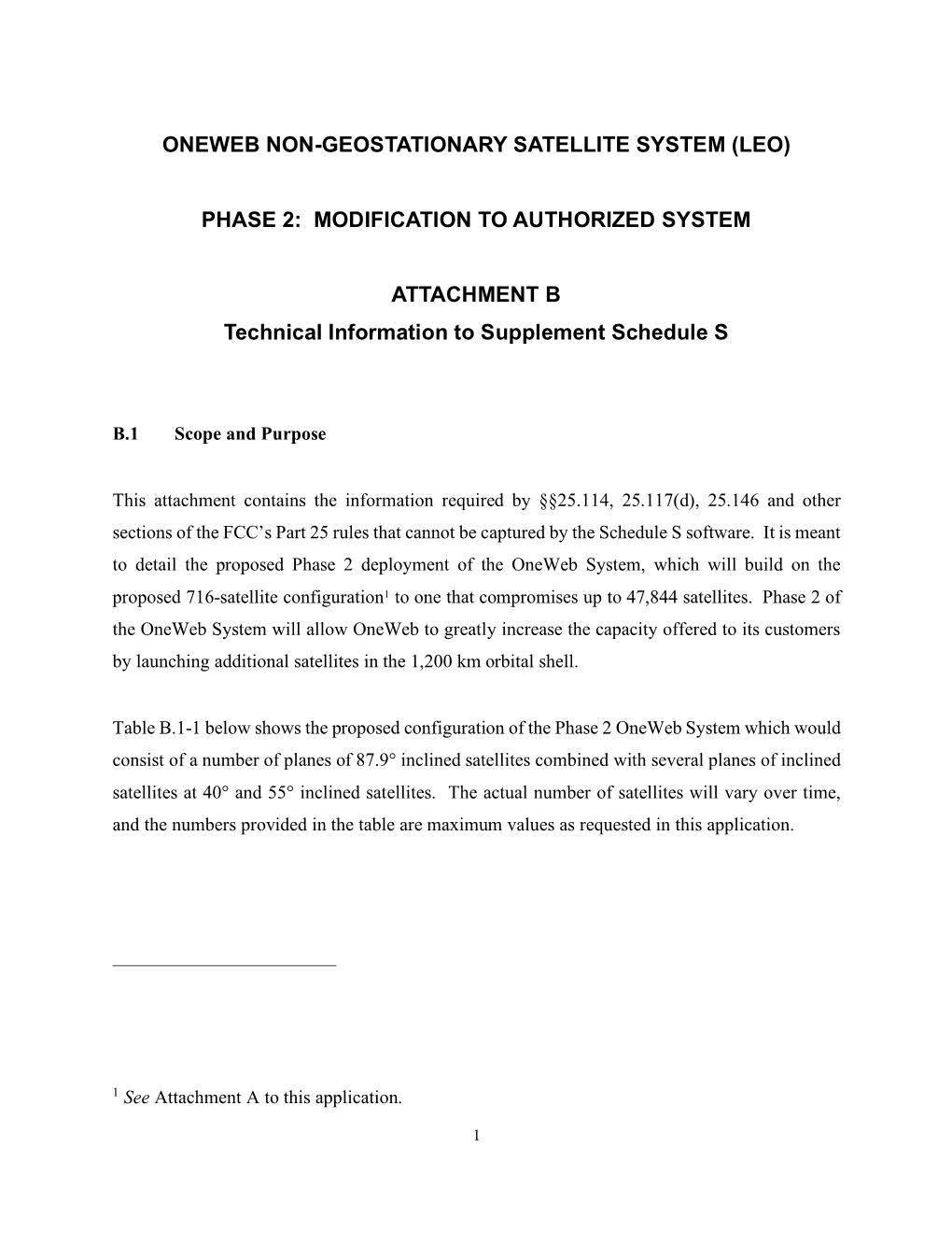 Oneweb Non-Geostationary Satellite System (Leo) Phase