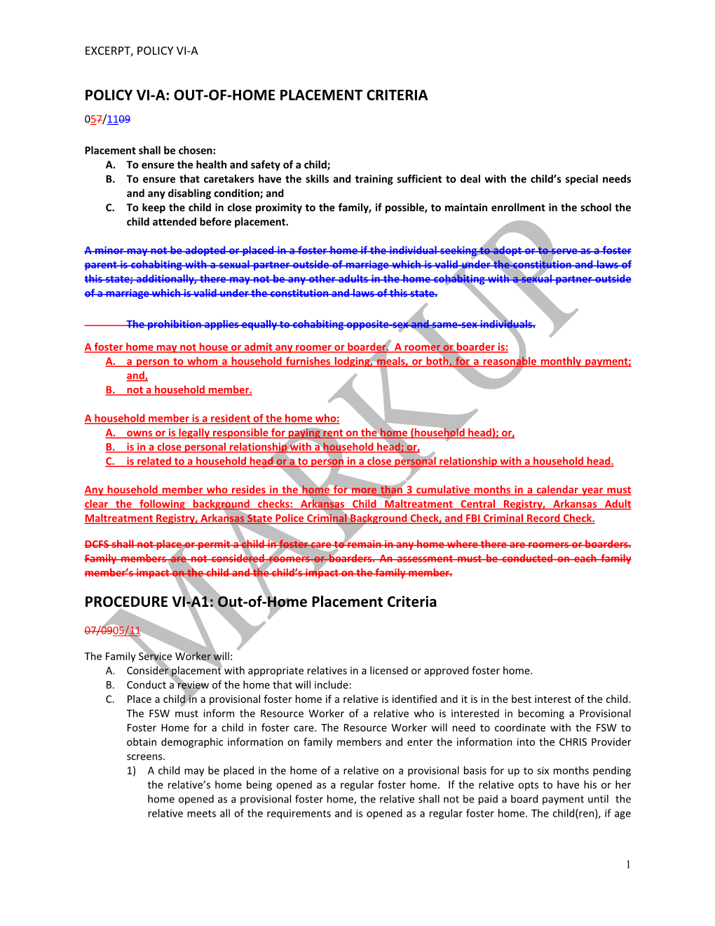 Out-Of-Home Placement Criteria Procedure Vi-A1