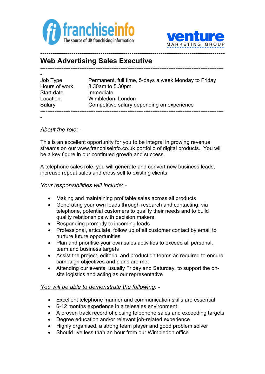 Web Advertising Sales Executive