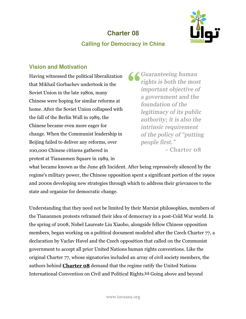 Charter 08 Calling for Democracy in China