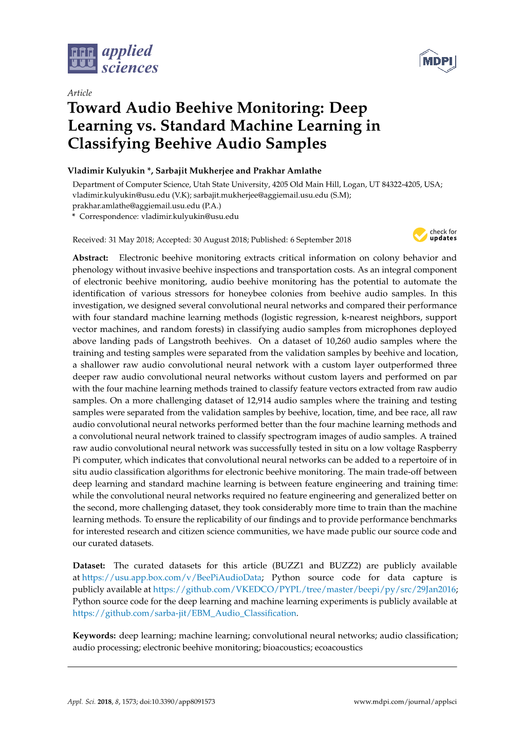 Deep Learning Vs. Standard Machine Learning in Classifying Beehive Audio Samples